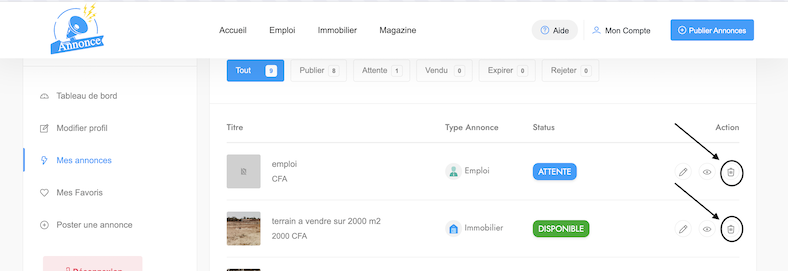 supprimer annonce